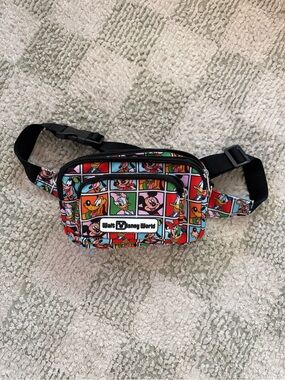 Disney Colorful Character Patchwork Belt Bag with Black Strap